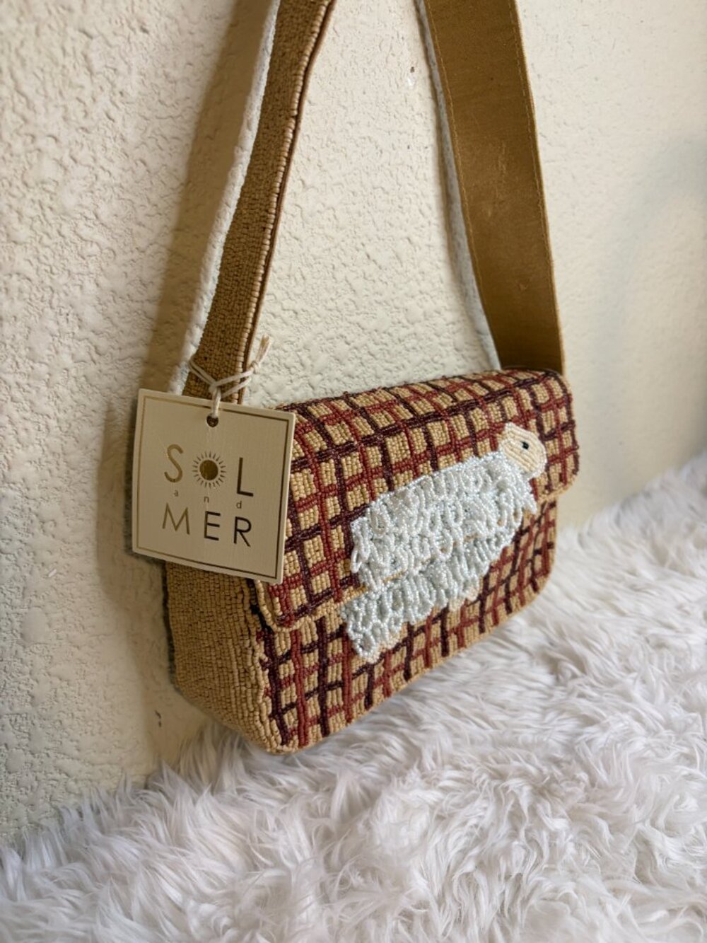 Viral 3D Sheep Beaded Shoulder Bag Plaid TikTok Quirky Farmcore NWT - Picture 3 of 9